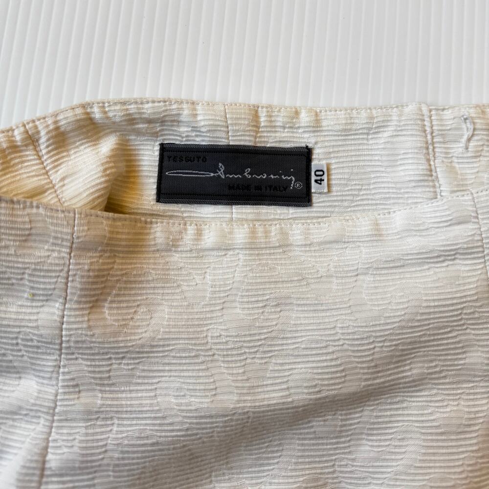 Vtg 90s Ivory Cotton Jacquard Pencil Skirt Italian IT40 US4 Bridal Euro Summer - Picture 3 of 16